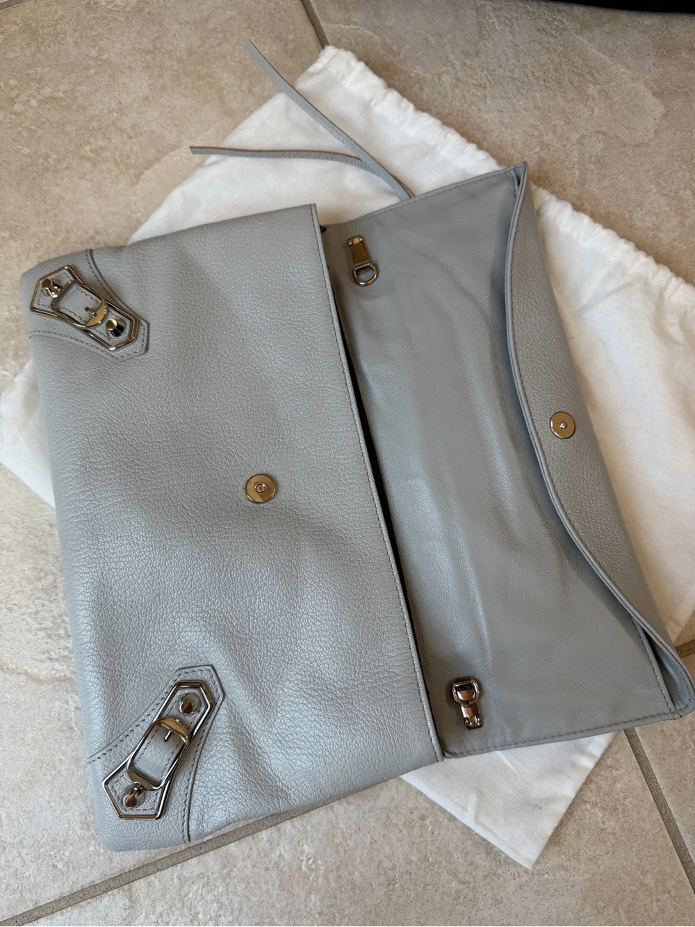 Balenciaga Metal Edge City Envelope Clutch in Gris Perle